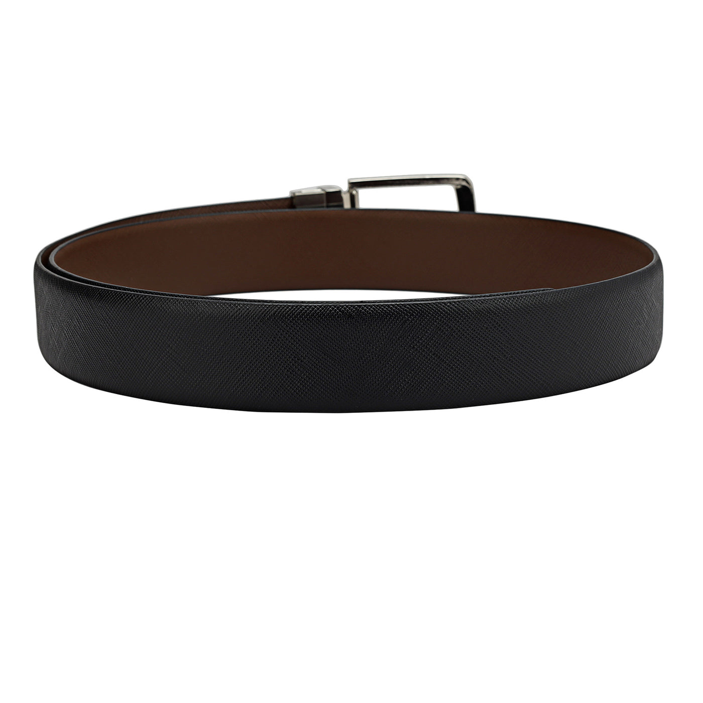 Casual Saffiano Leather Reversible Mens Belt - Black & Brown