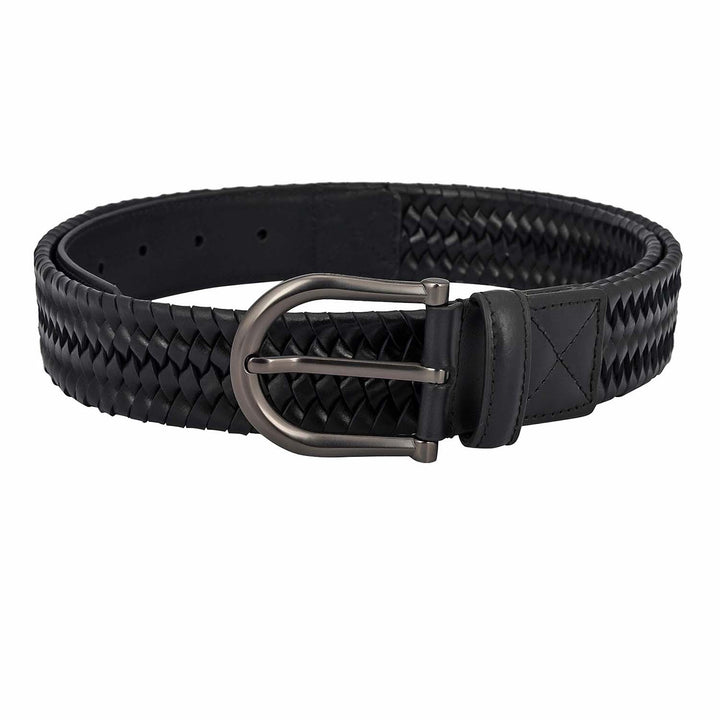 Casual Mat & Plain Leather Mens Belt - Black
