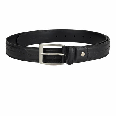 Casual Stripe  Leather Mens Belt - Black