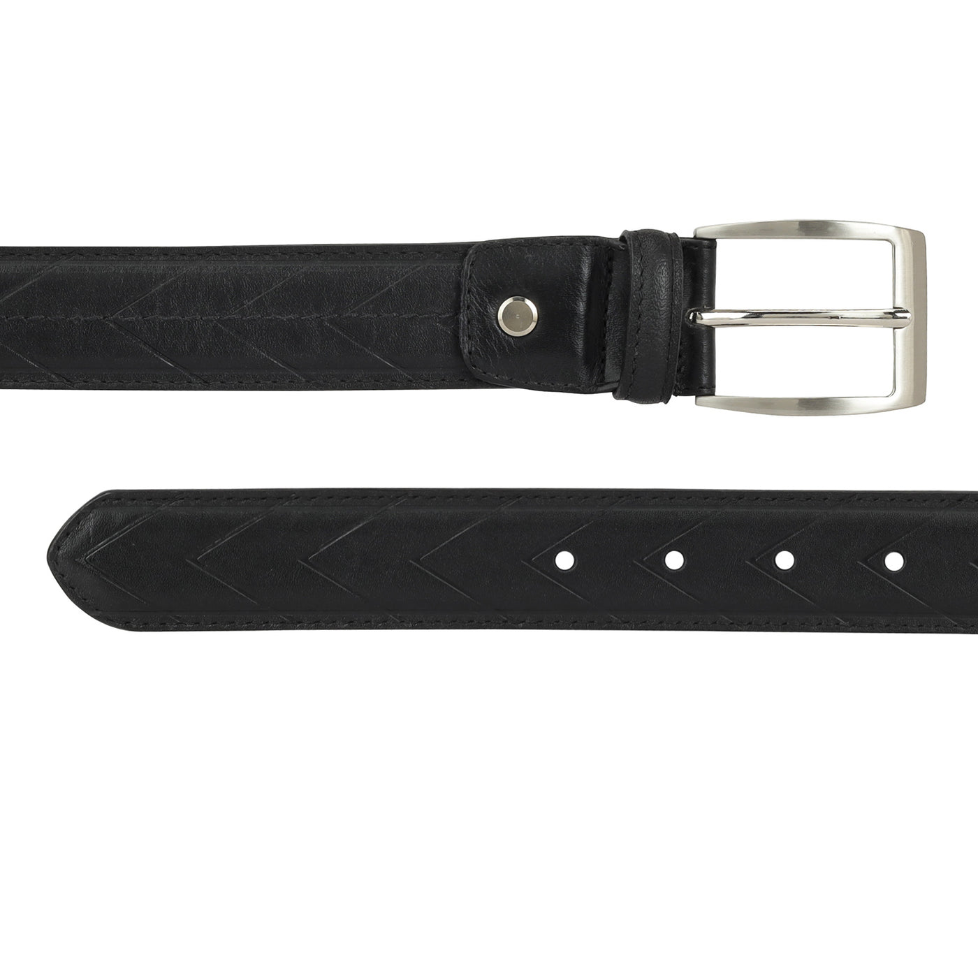 Casual Stripe  Leather Mens Belt - Black