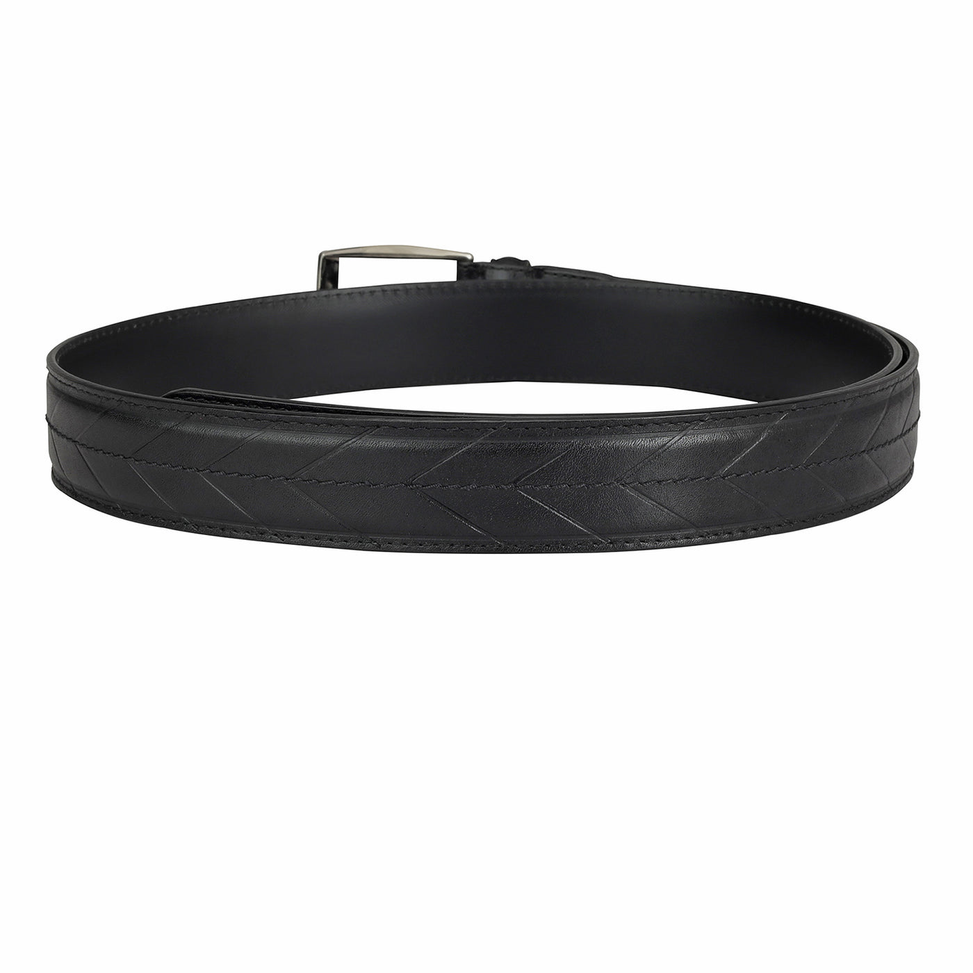 Casual Stripe  Leather Mens Belt - Black