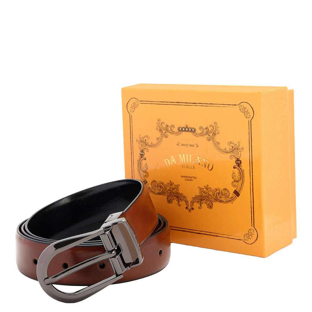 Formal Aztec Leather Men's Belt- Cognac & Black