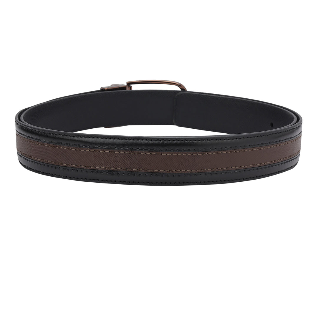 Casual Saffiano Plain Leather Mens Belt - Brown & Black