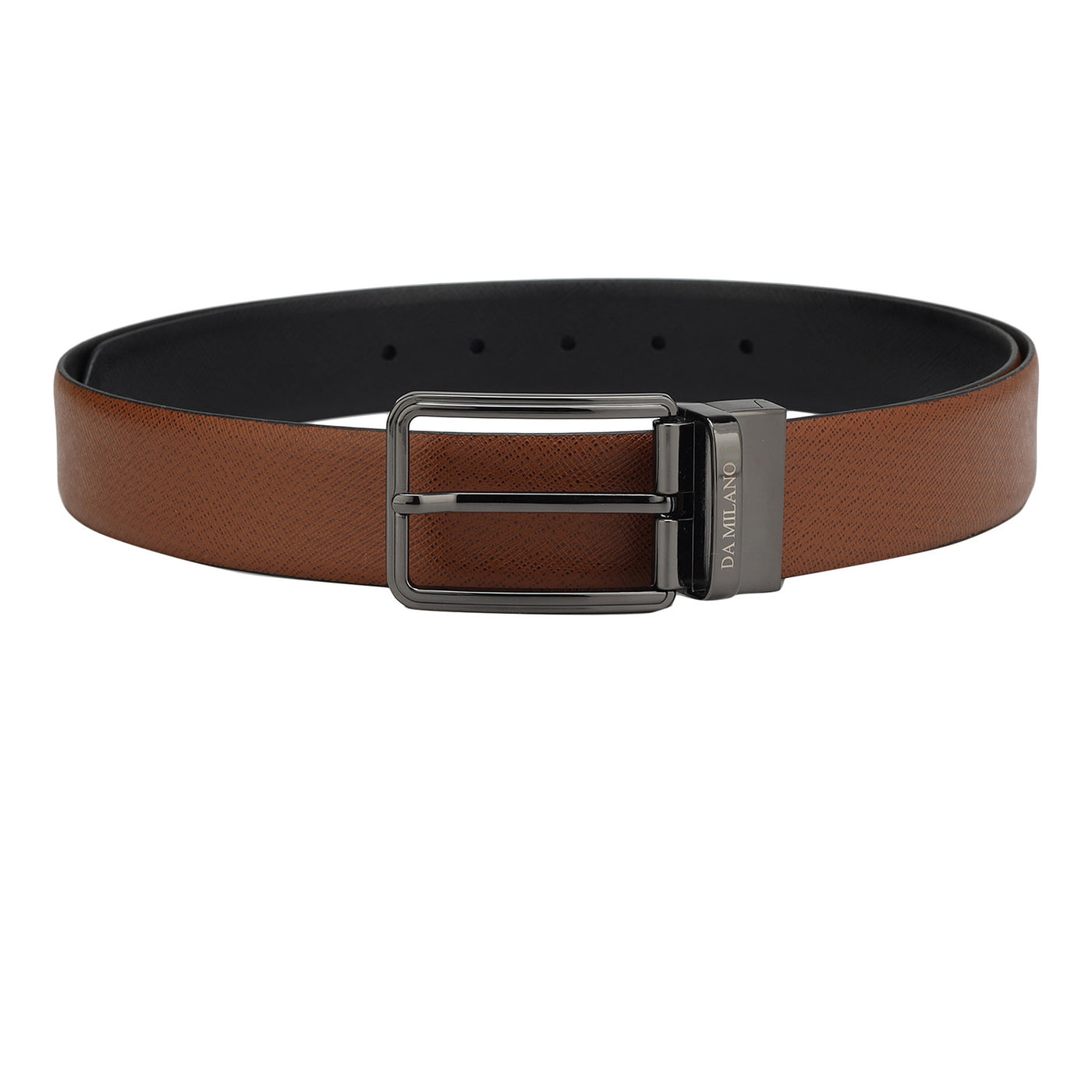 Formal Saffiano Leather Mens Belt - Tan & Black