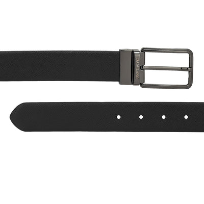 Formal Saffiano Leather Mens Belt - Tan & Black