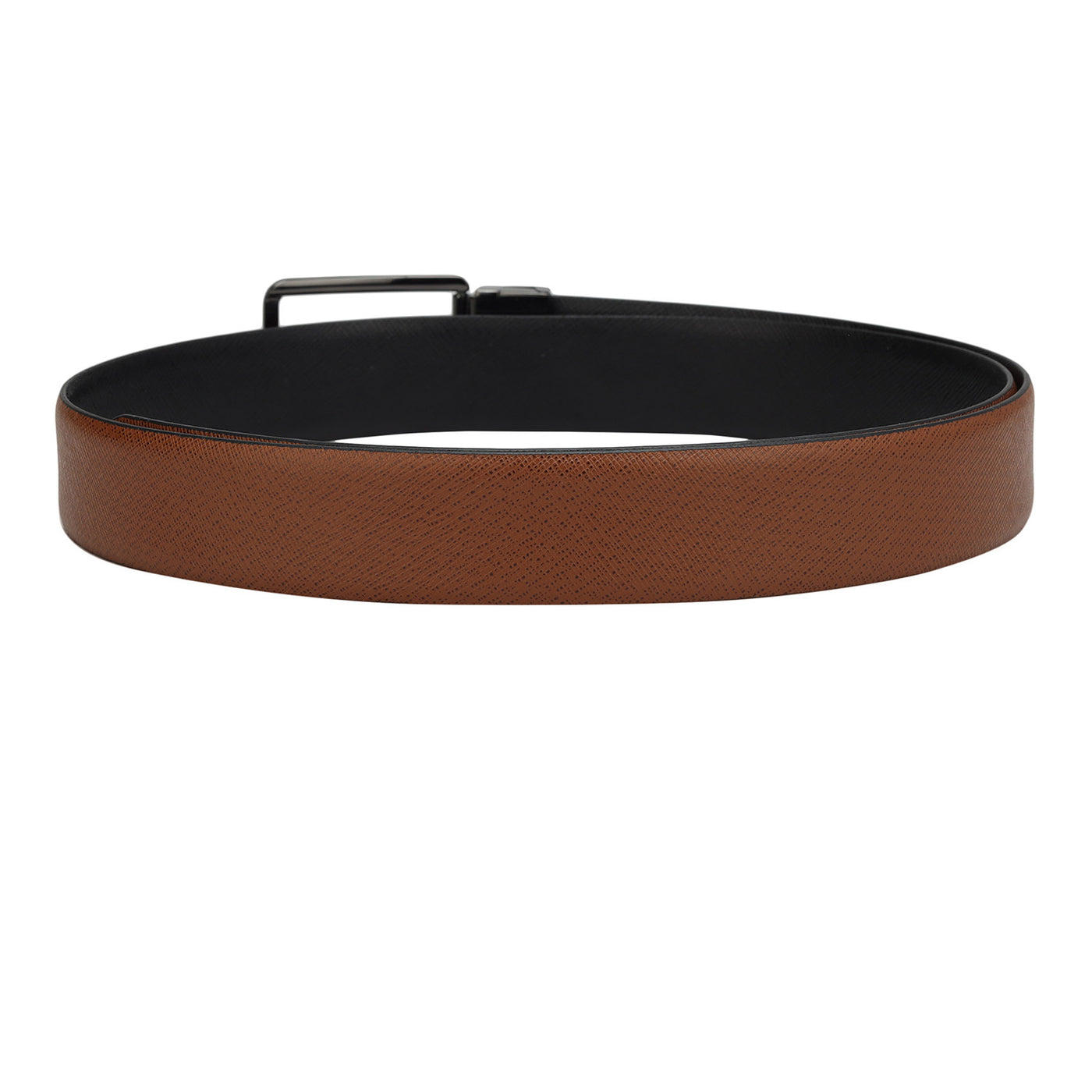 Formal Saffiano Leather Mens Belt - Tan & Black