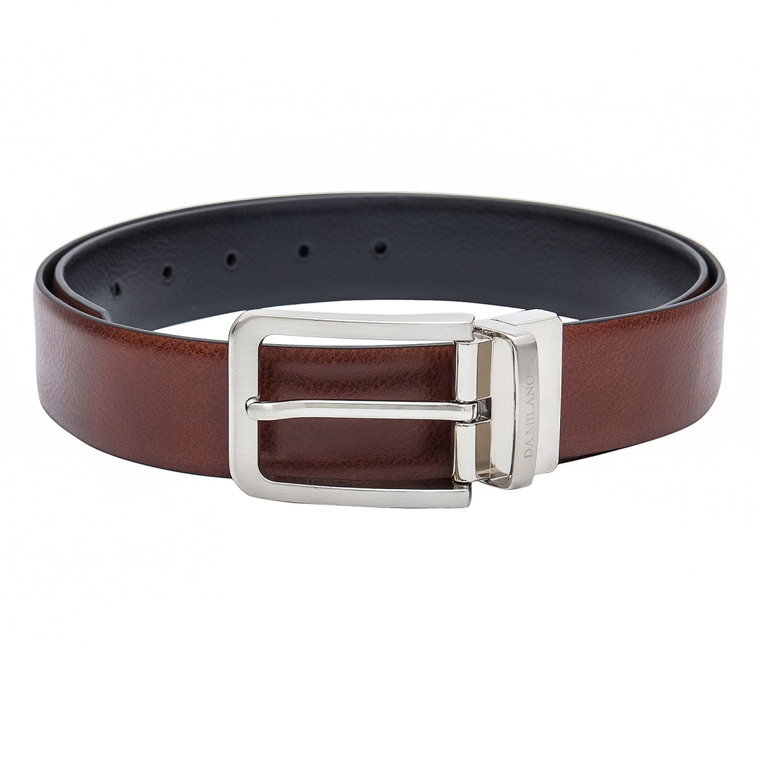 Formal Wax Leather Mens Belt - Cognac & Black