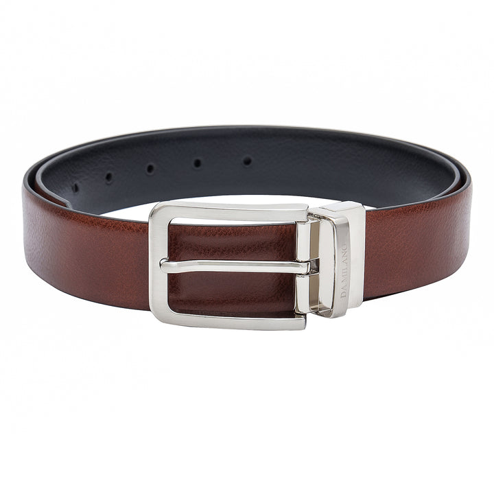 Formal Wax Leather Mens Belt - Cognac & Black