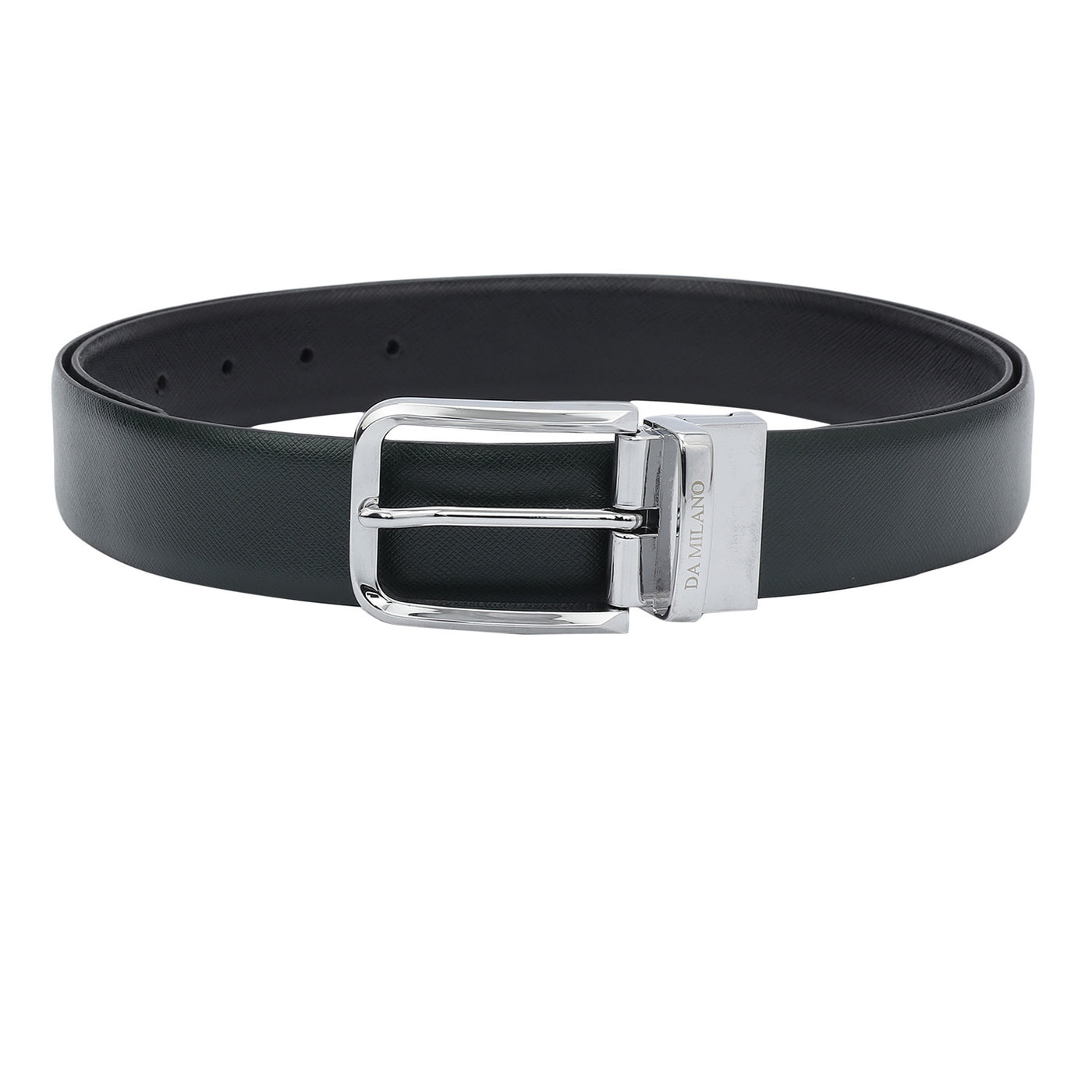 Formal Saffiano Leather Mens Belt - Green & Black