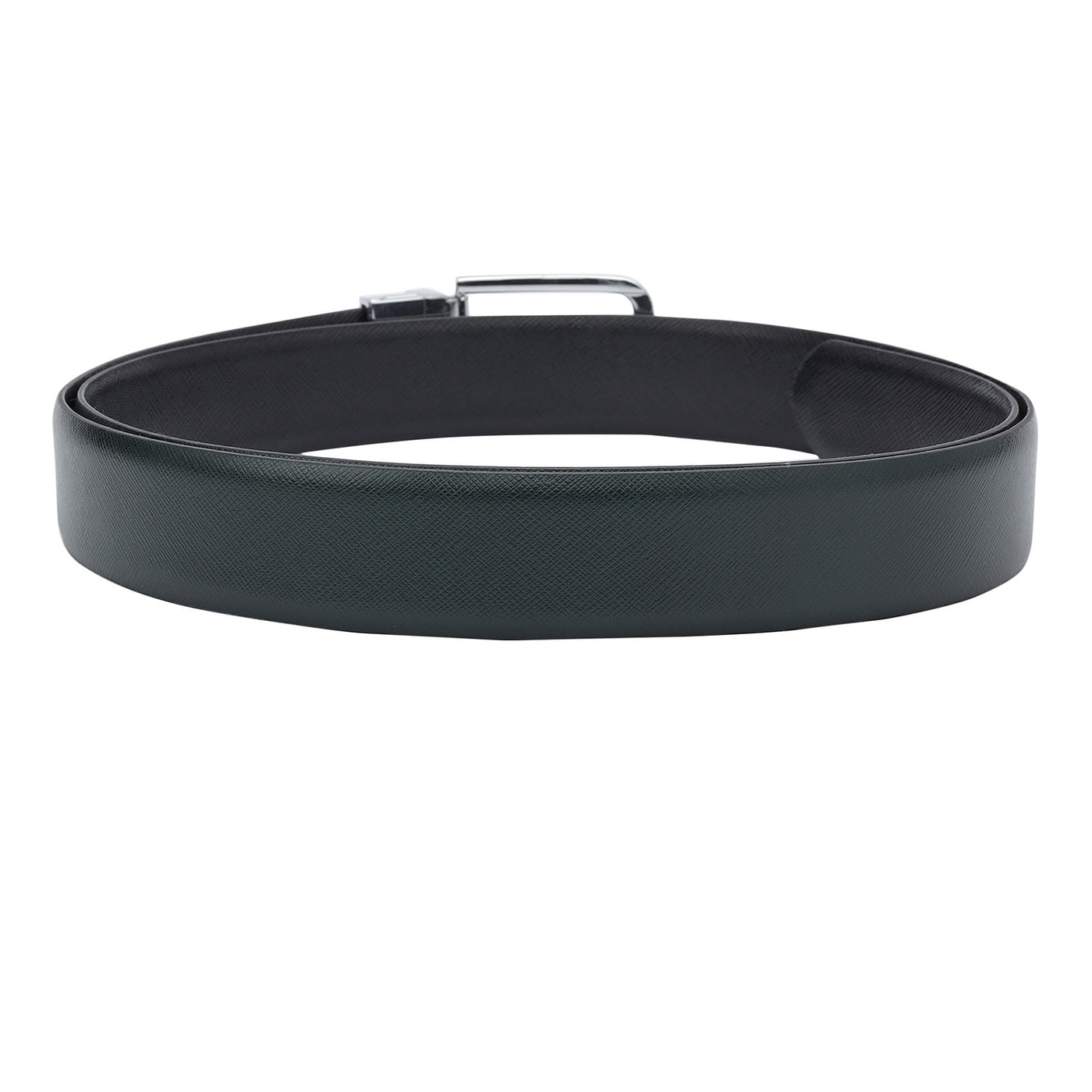 Formal Saffiano Leather Mens Belt - Green & Black