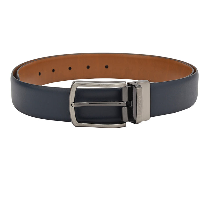Formal Plain Leather Mens Belt - Navy & Cognac