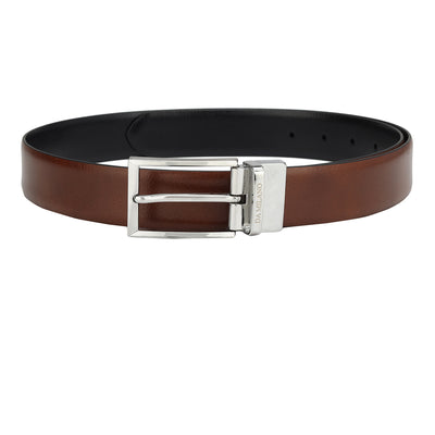 Formal Wax Leather Mens Belt - Cognac & Black