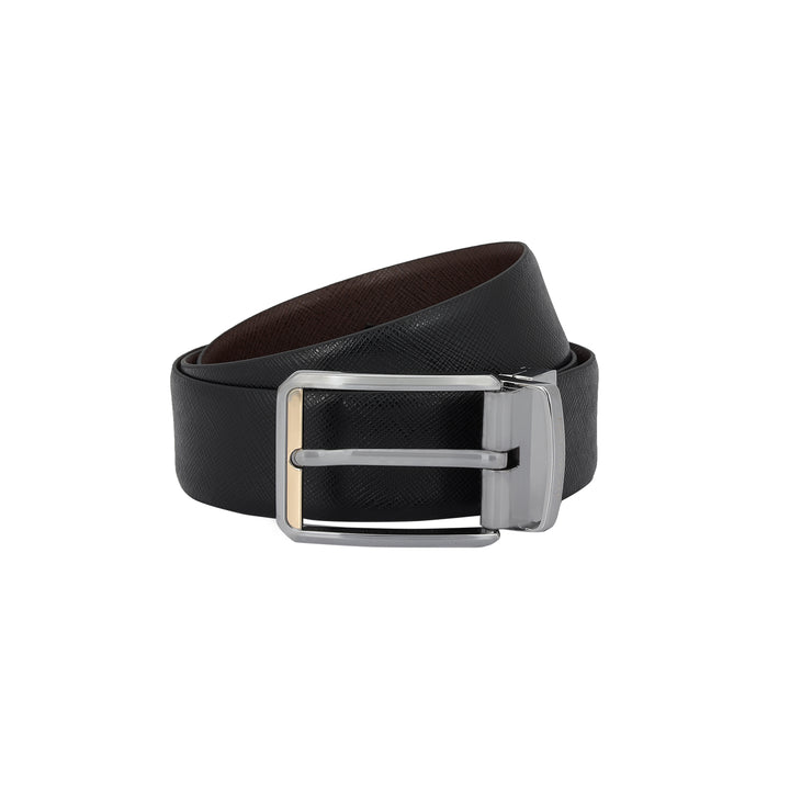 Formal Saffiano Leather Mens Belt - Black & Brown