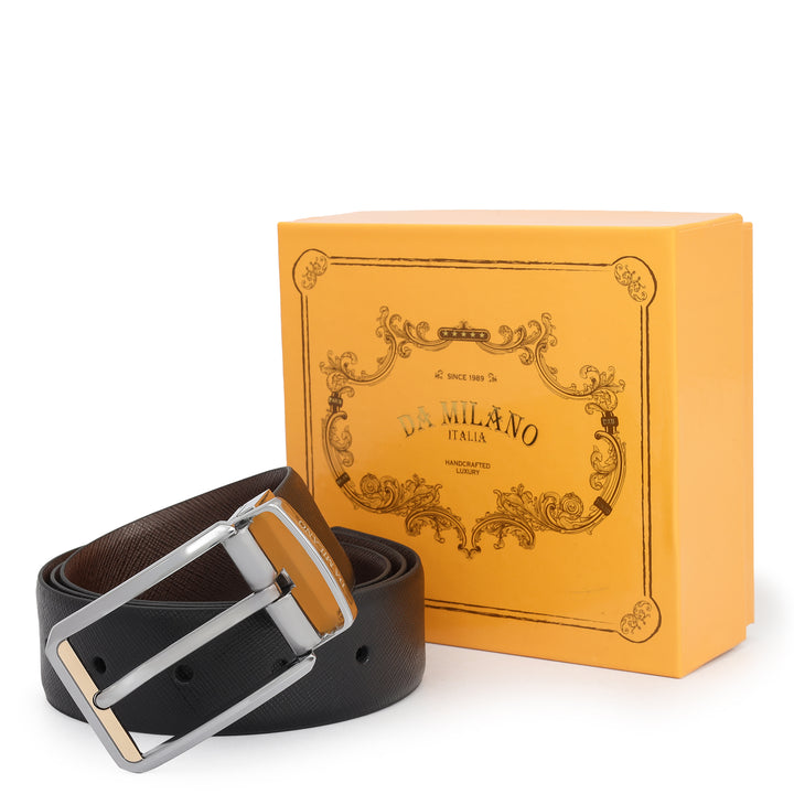 Formal Saffiano Leather Mens Belt - Black & Brown