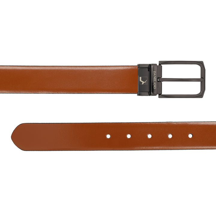Casual Plain Leather Mens Belt - Cognac & Black