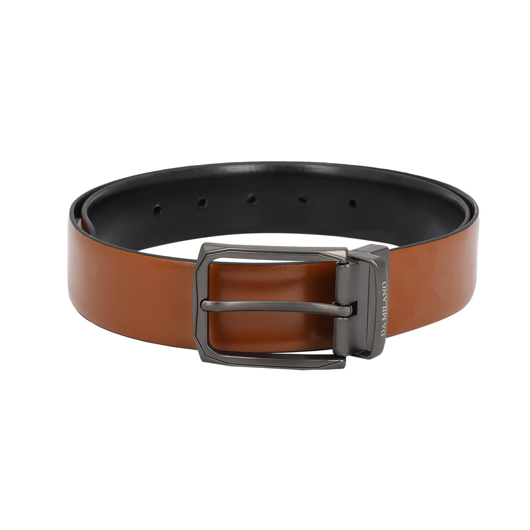 Casual Plain Leather Mens Belt - Cognac & Black