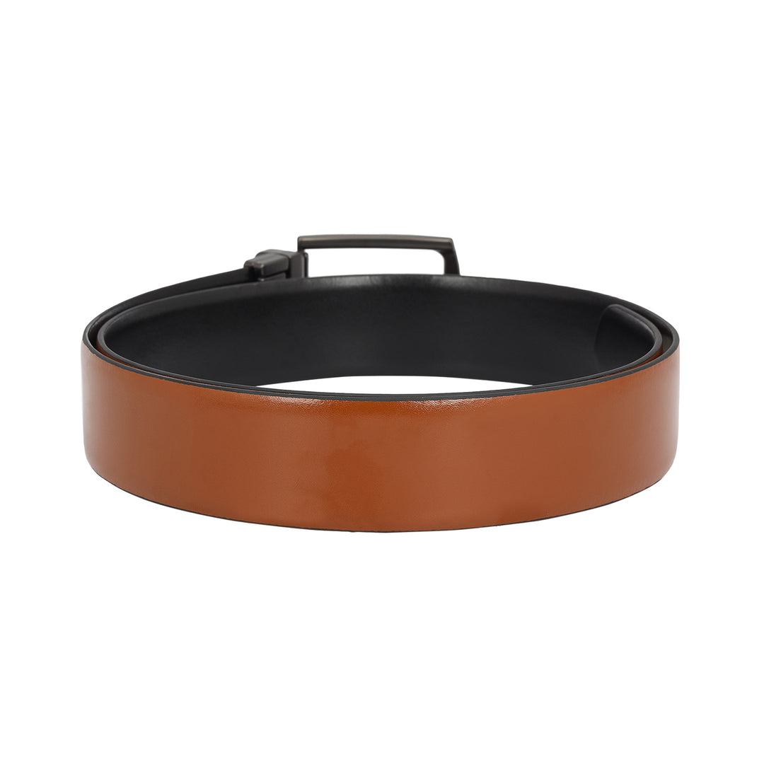 Casual Plain Leather Mens Belt - Cognac & Black
