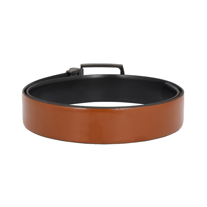 Casual Plain Leather Mens Belt - Cognac & Black