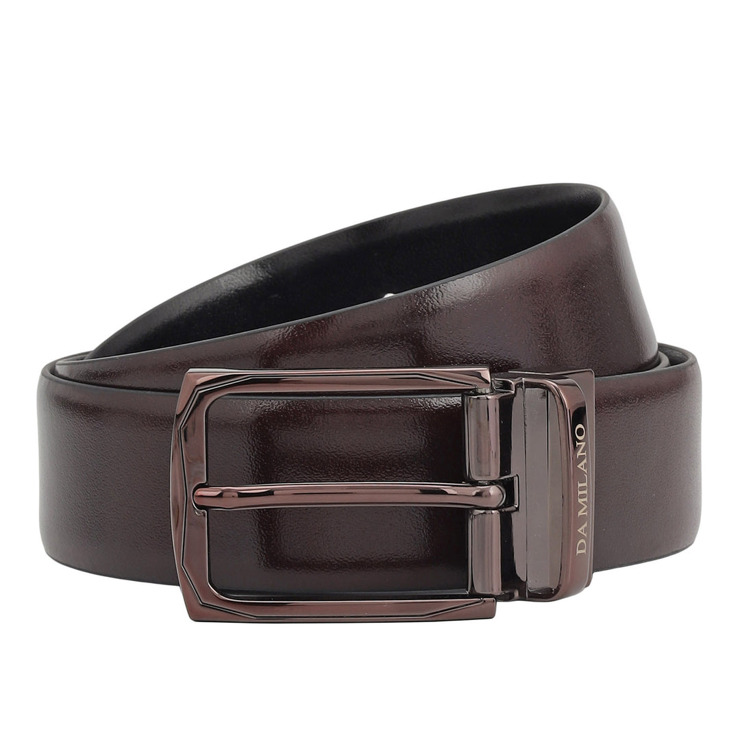 Formal Plain Leather Reversible Mens Belt - Berry & Black