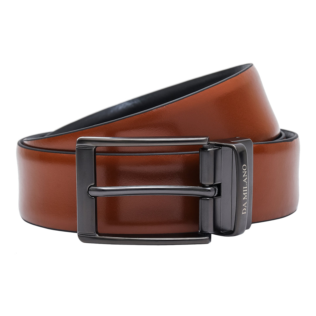 Casual Plain Leather Reversible Mens Belt - Cognac & Black