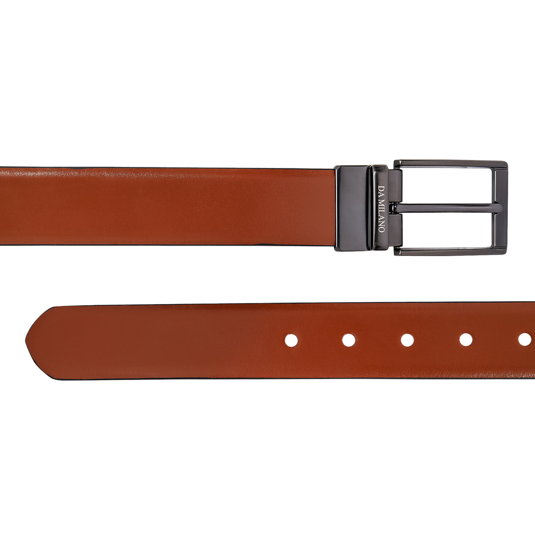 Casual Plain Leather Reversible Mens Belt - Cognac & Black