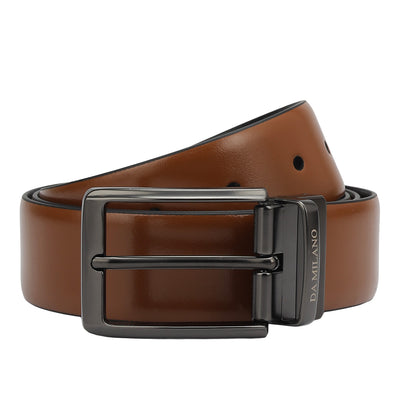 Formal Plain Leather Mens Belt - Cognac & Black