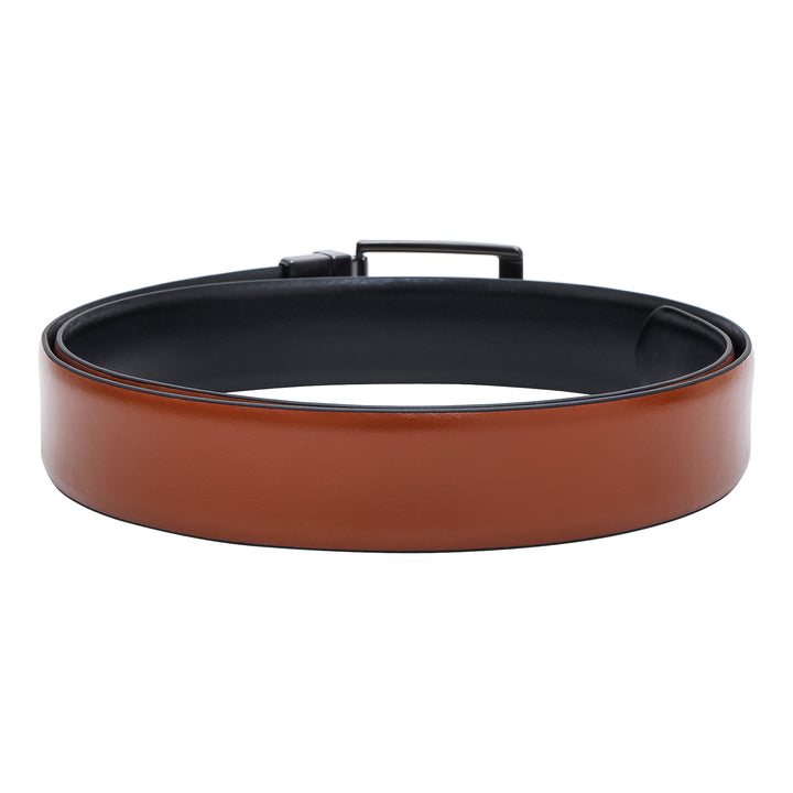 Casual Plain Leather Reversible Mens Belt - Cognac & Black