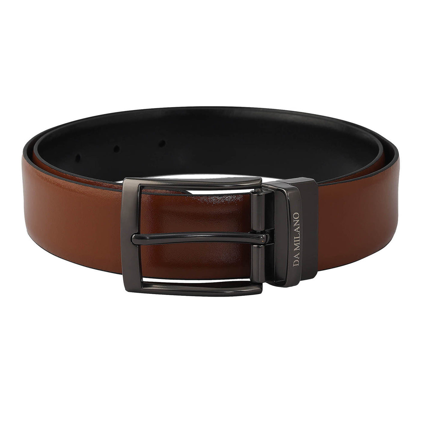 Casual Plain Leather Reversible Mens Belt - Cognac & Black
