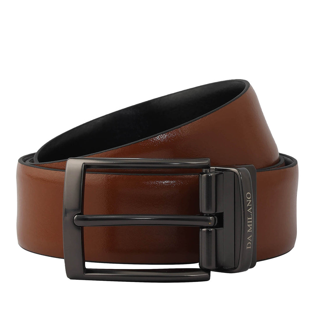 Casual Plain Leather Reversible Mens Belt - Cognac & Black