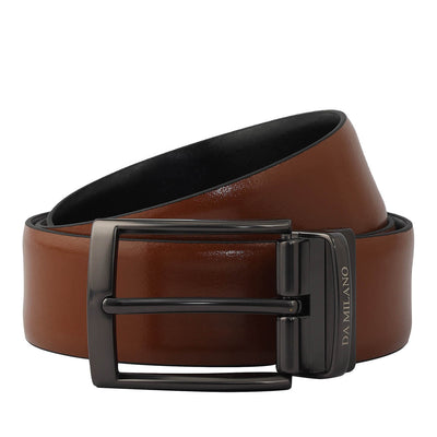 Casual Plain Leather Reversible Mens Belt - Cognac & Black