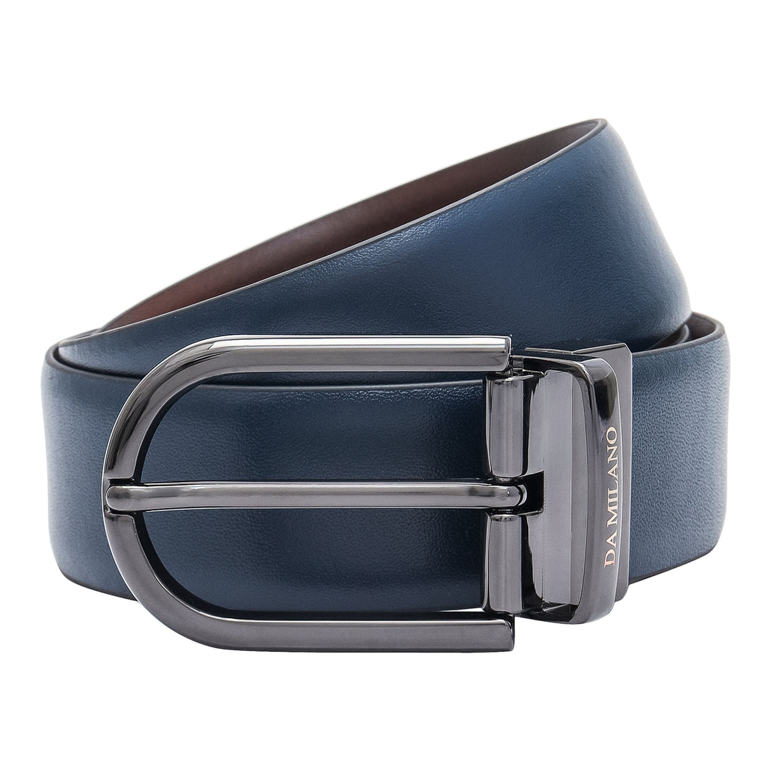 Casual Plain Leather Reversible Mens Belt - Blue & Brown
