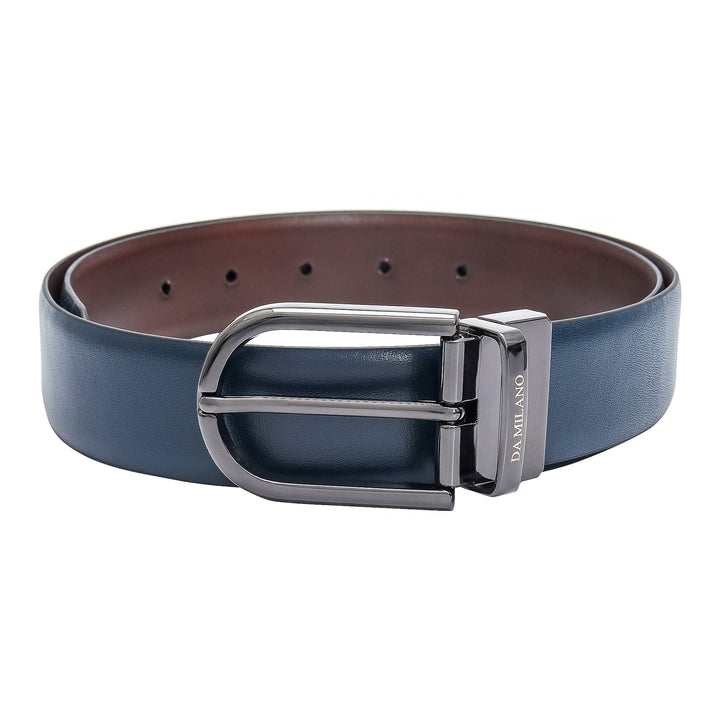 Casual Plain Leather Reversible Mens Belt - Blue & Brown