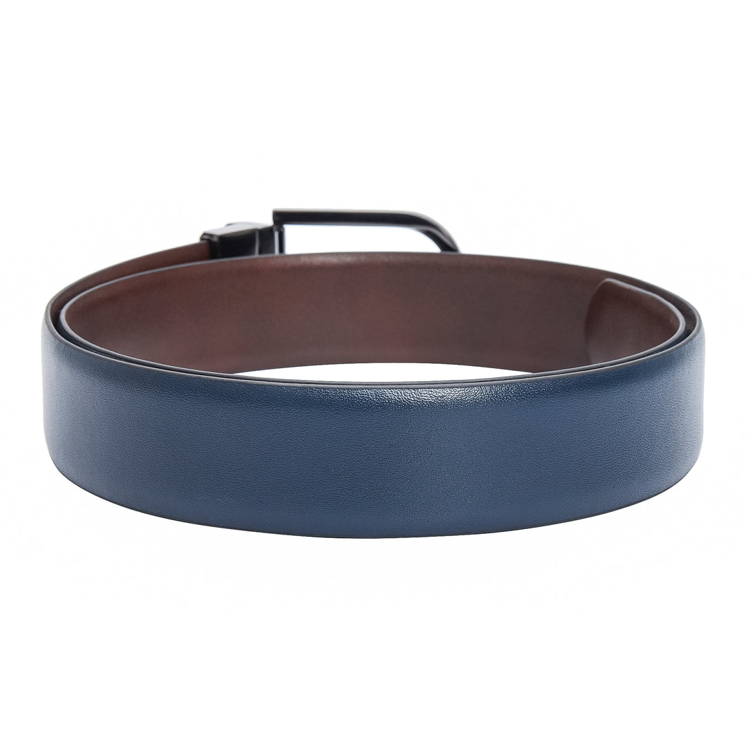Casual Plain Leather Reversible Mens Belt - Blue & Brown