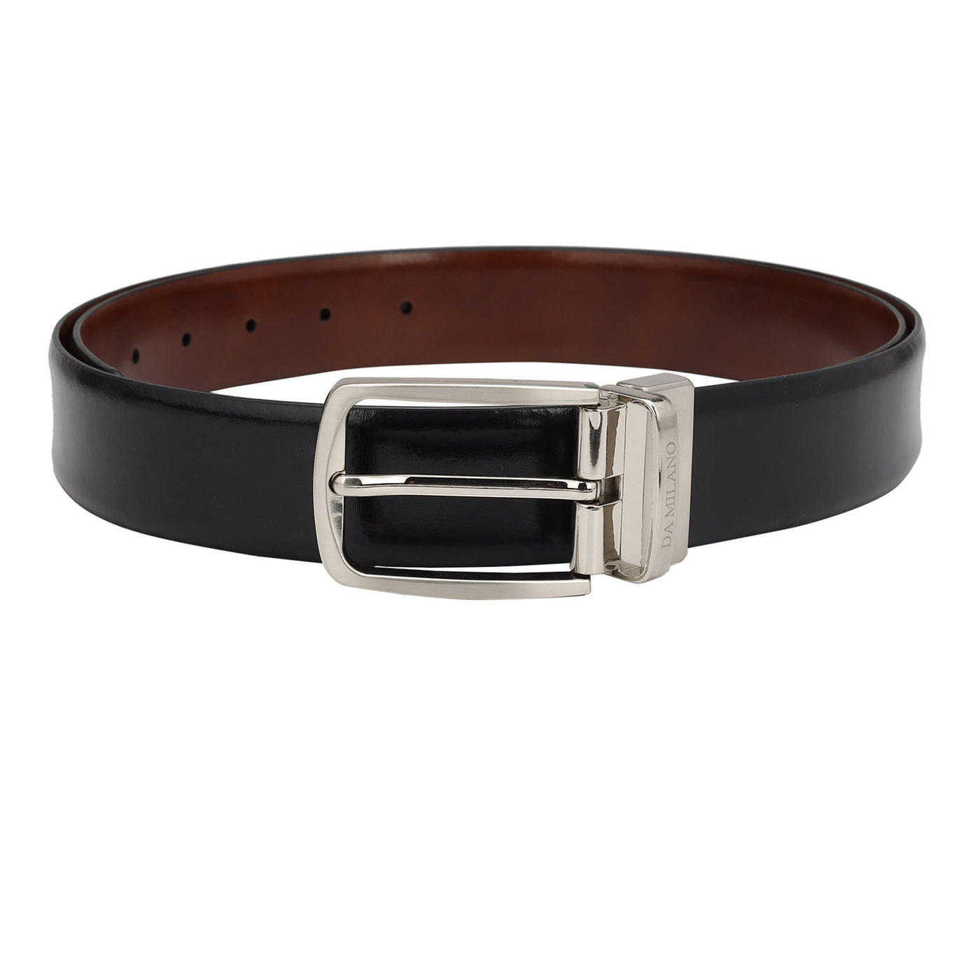 Plain Leather Mens Belt - Black & Cognac