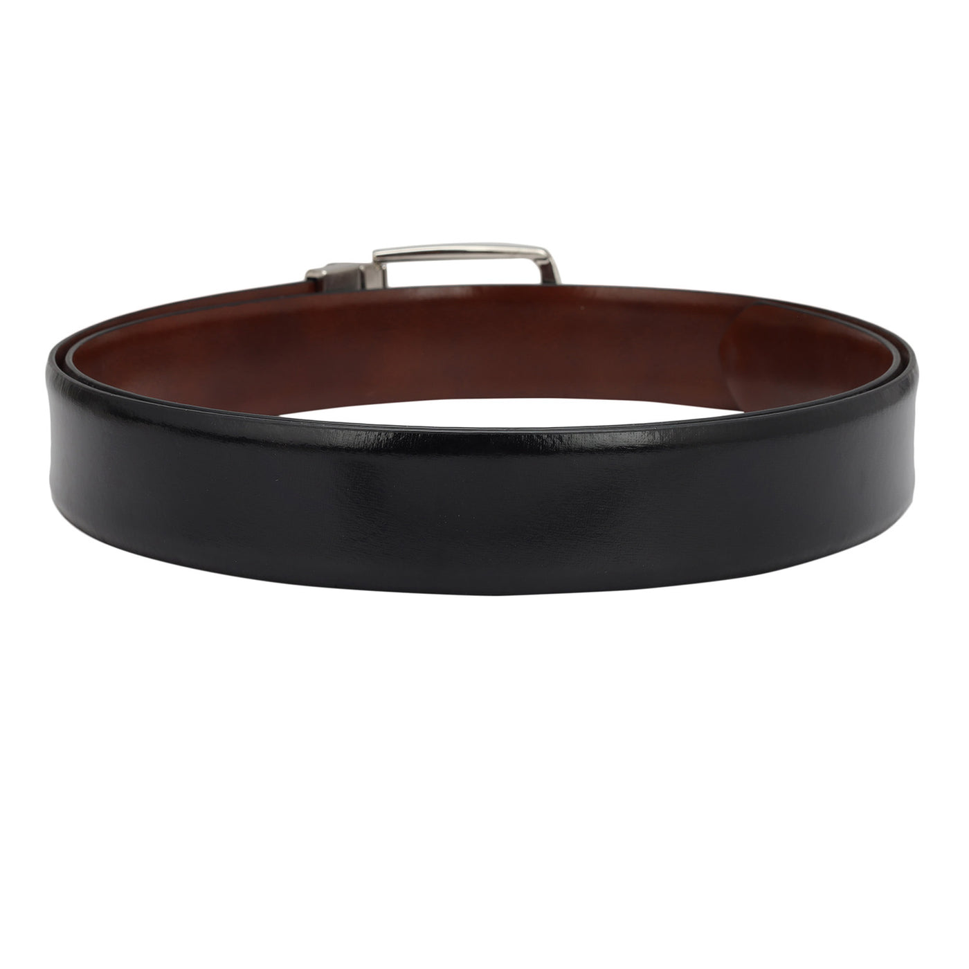 Plain Leather Mens Belt - Black & Cognac