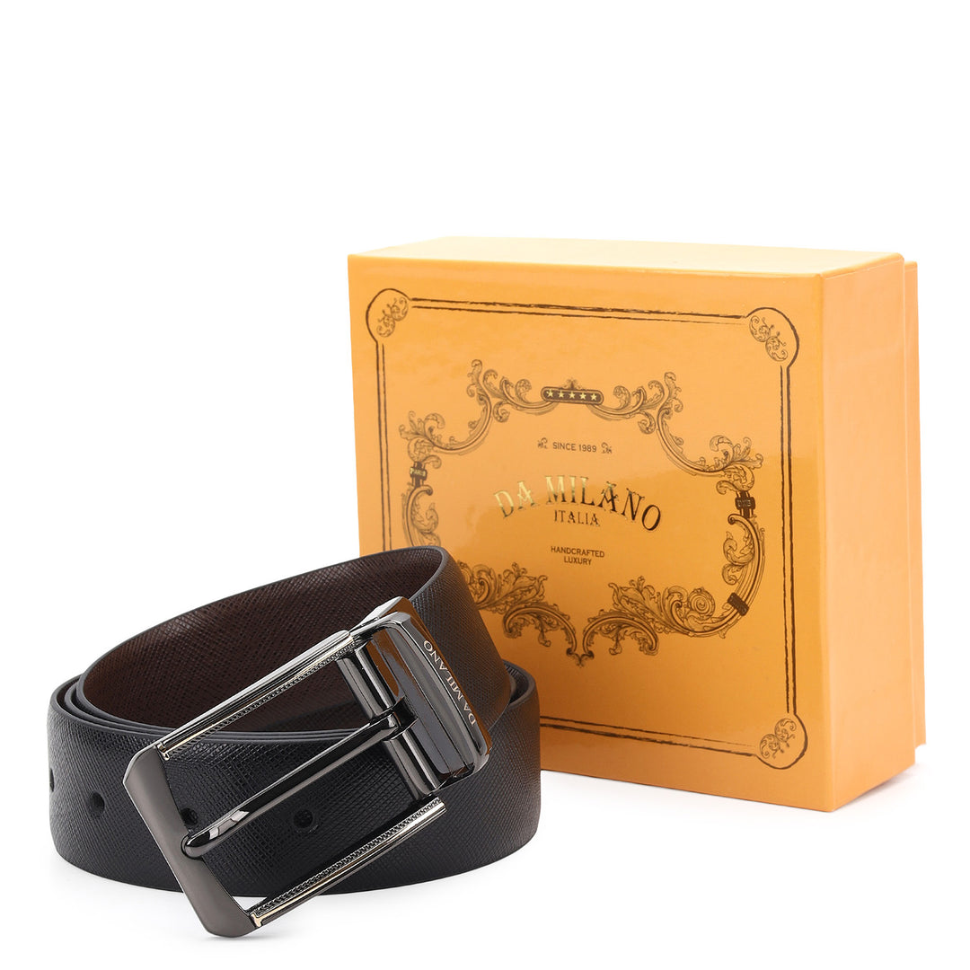 Formal Saffiano Leather Mens Belt-BLACK