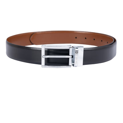 Casual Plain Leather Mens Belt - Black & Cognac