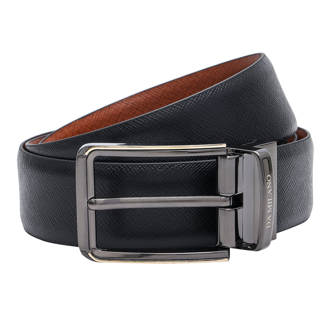 Formal Saffiano Leather Reversible Mens Belt - Black & Cognac