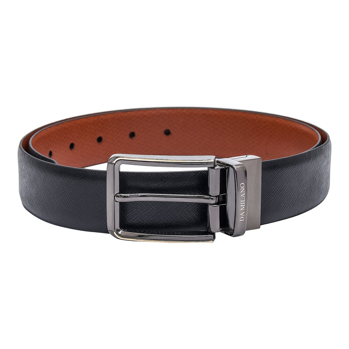 Formal Saffiano Leather Reversible Mens Belt - Black & Cognac
