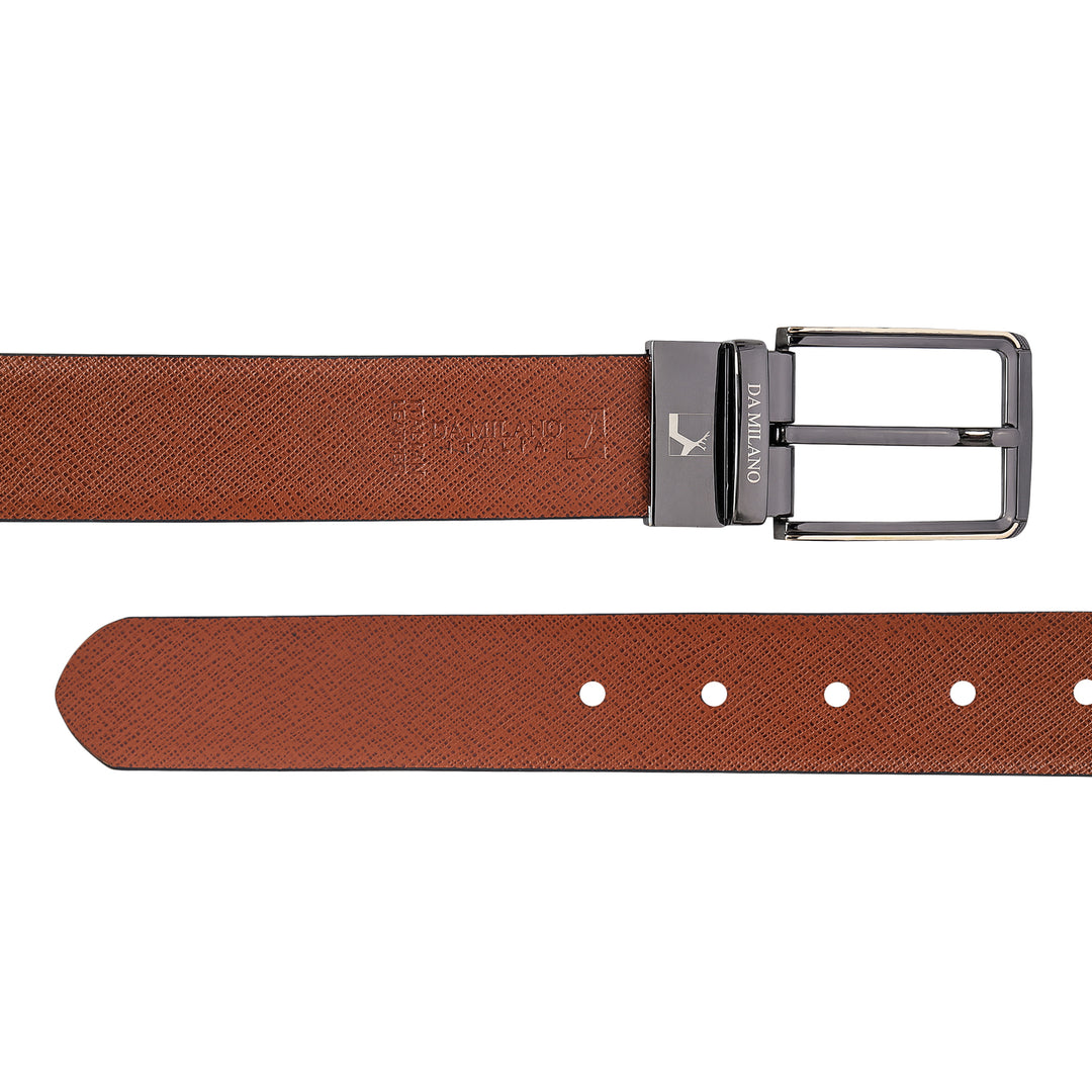 Formal Saffiano Leather Reversible Mens Belt - Black & Cognac