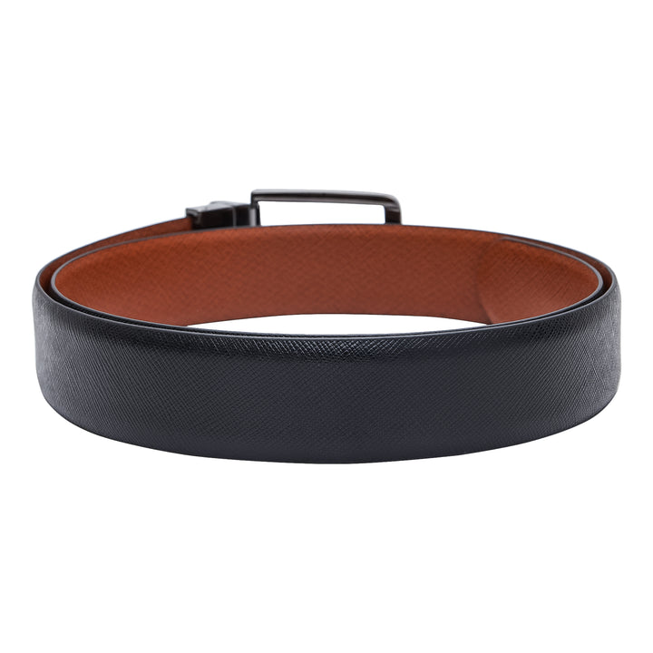 Formal Saffiano Leather Reversible Mens Belt - Black & Cognac