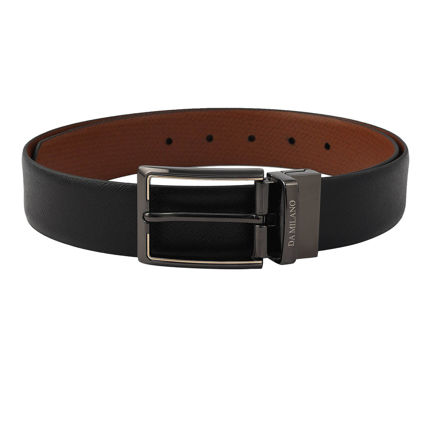 Formal Saffiano Leather Reversible Mens Belt - Black & Cognac