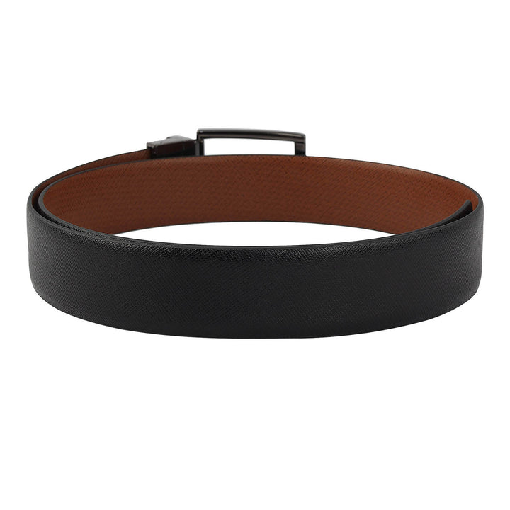 Formal Saffiano Leather Reversible Mens Belt - Black & Cognac