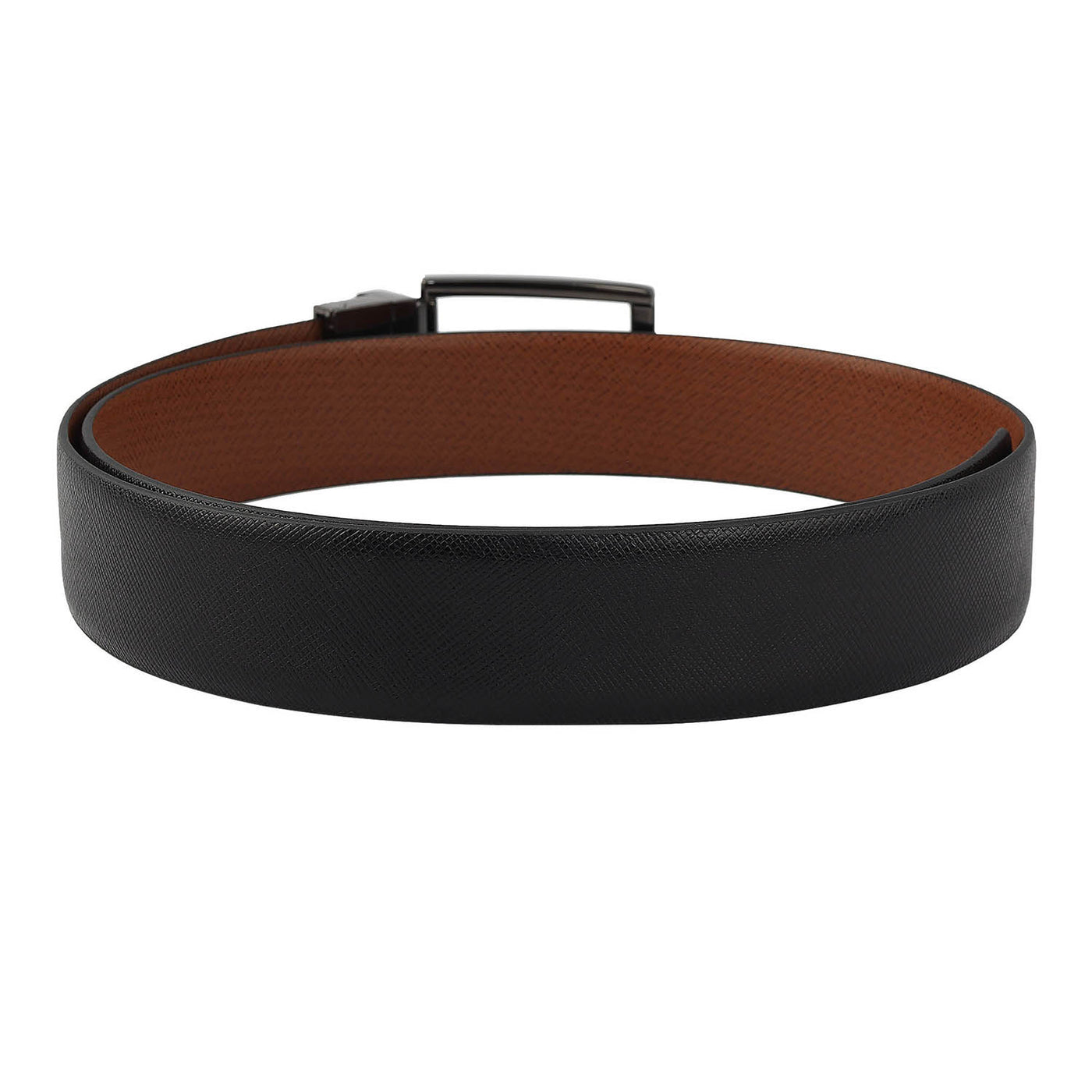 Formal Saffiano Leather Reversible Mens Belt - Black & Cognac