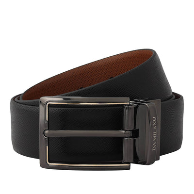 Formal Saffiano Leather Reversible Mens Belt - Black & Cognac
