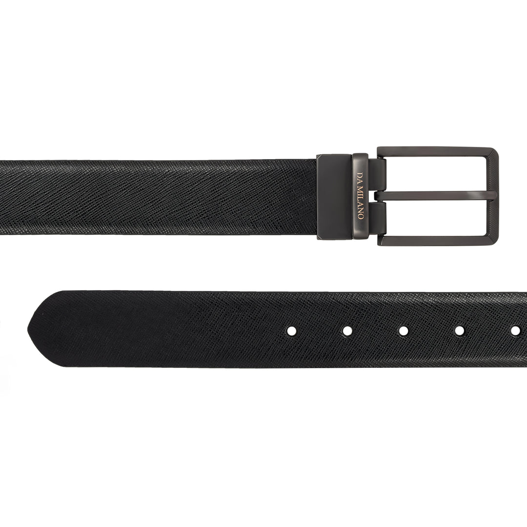 Formal Saffiano Leather Mens Belt - Black & Cognac