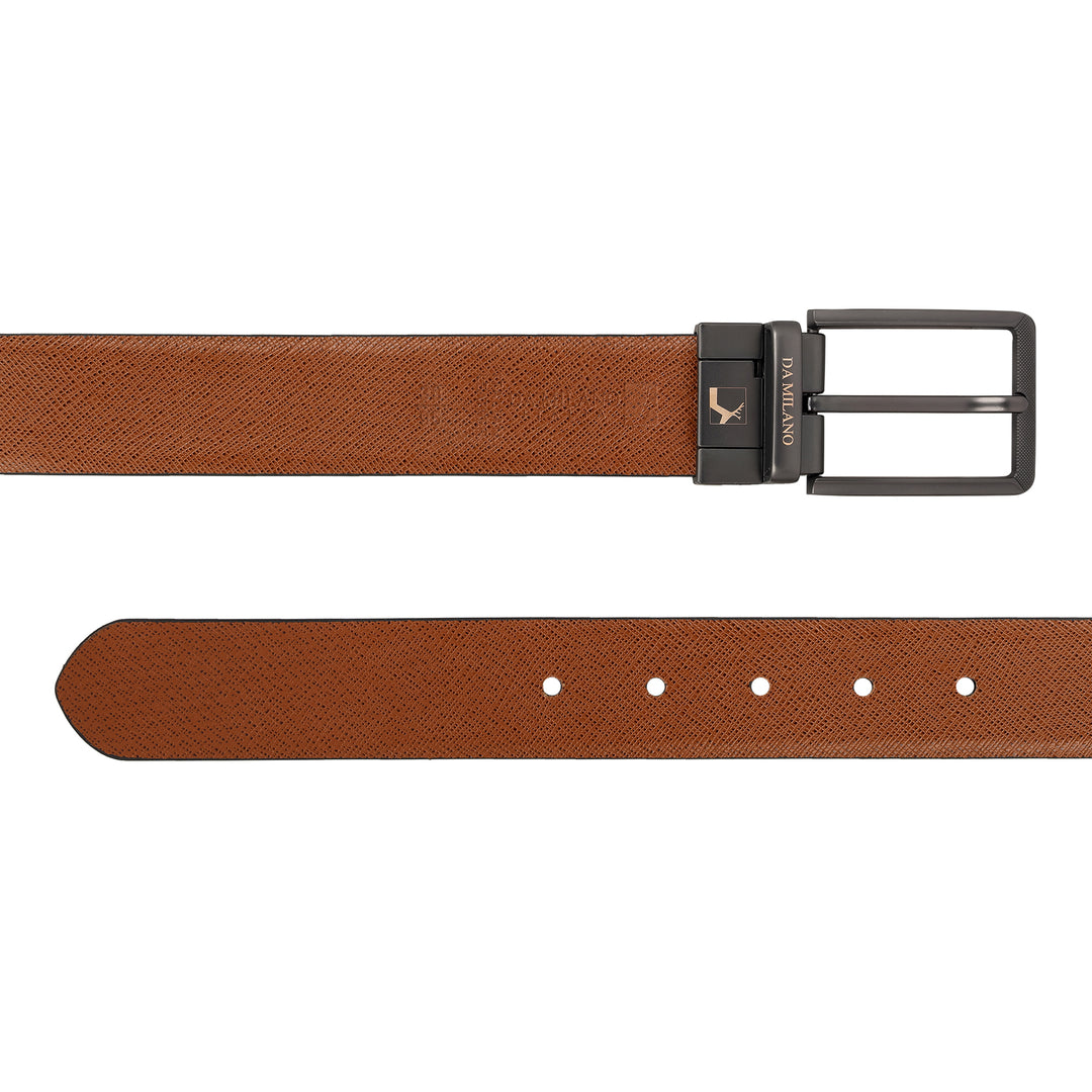 Formal Saffiano Leather Mens Belt - Black & Cognac