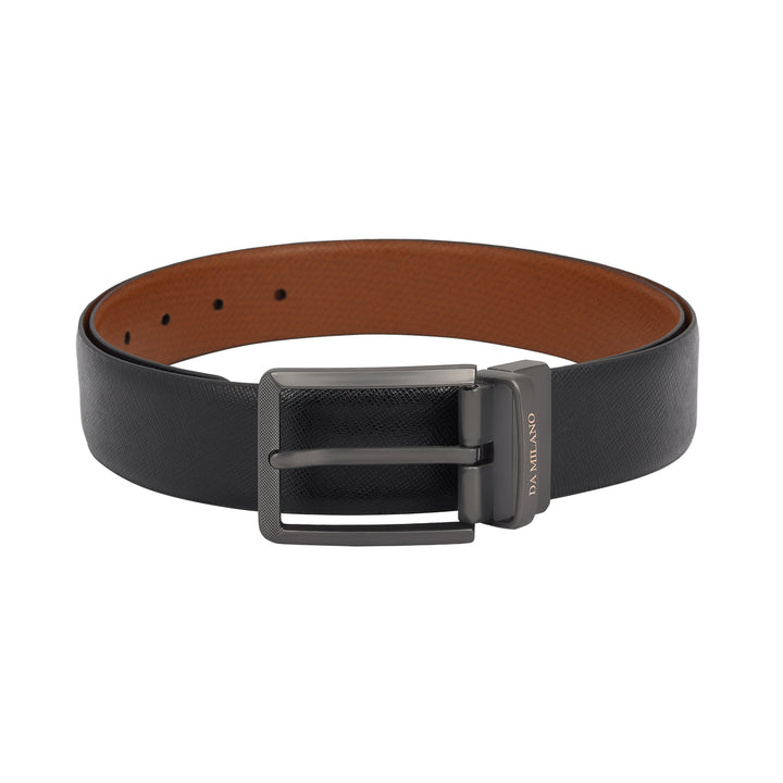 Formal Saffiano Leather Mens Belt - Black & Cognac