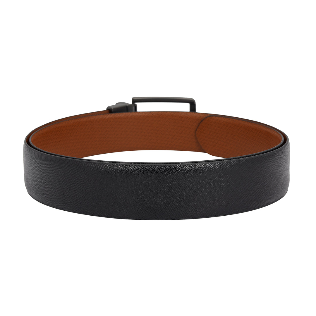 Formal Saffiano Leather Mens Belt - Black & Cognac