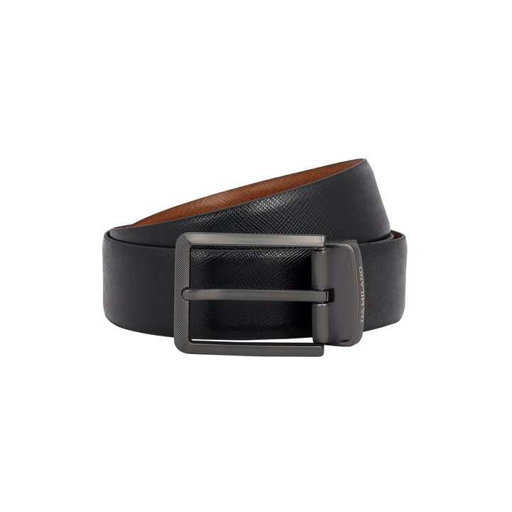 Formal Saffiano Leather Mens Belt - Black & Cognac